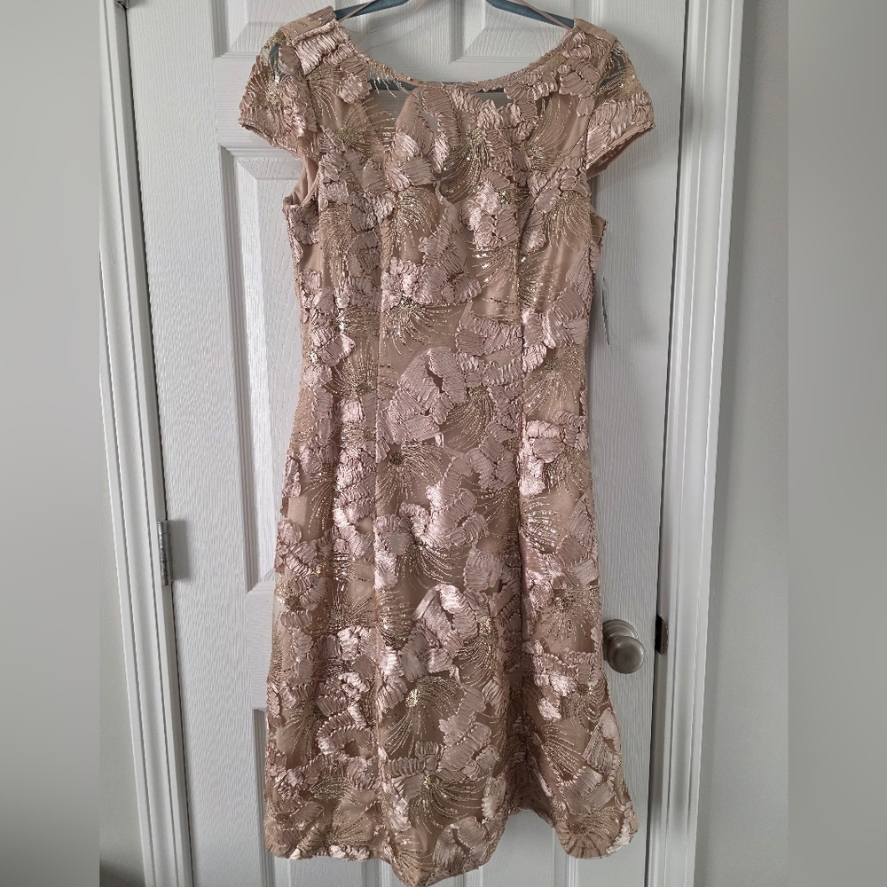 Alex Evenings Embroidered Cocktail Champange Dress - Picture 4 of 9